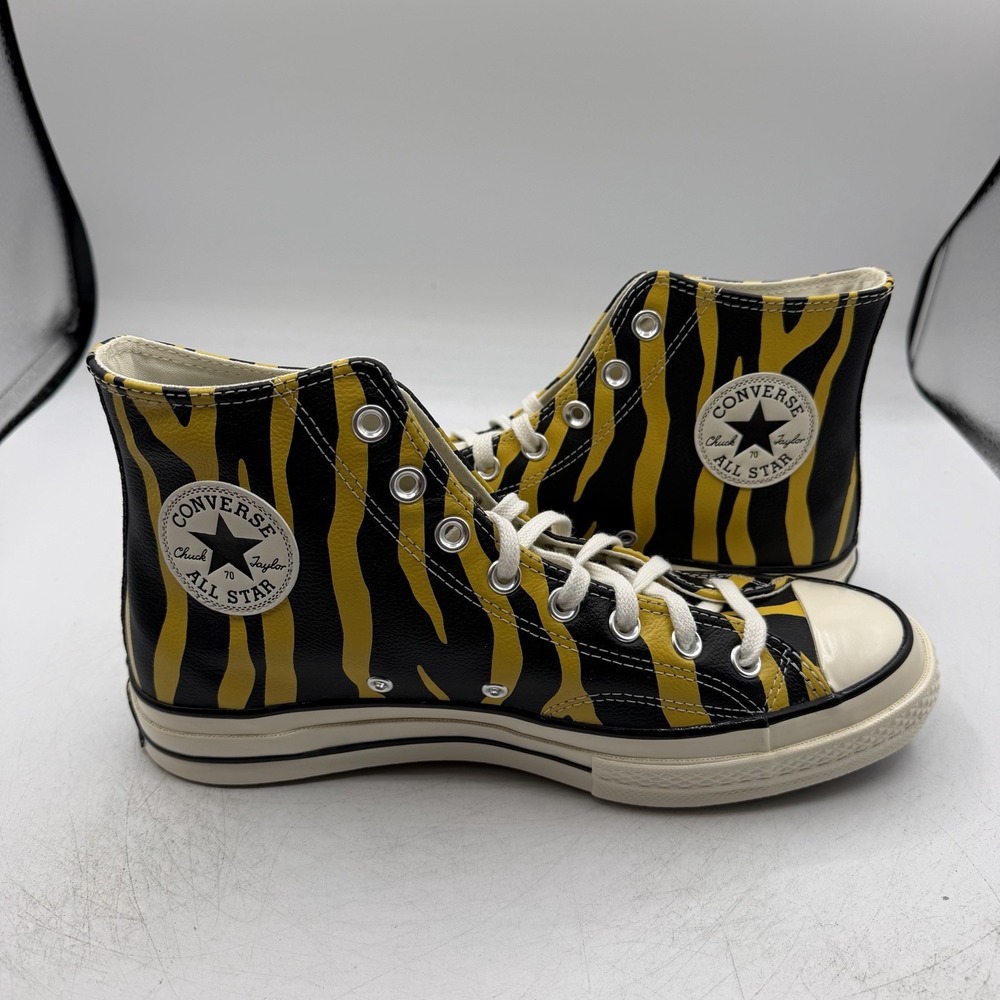 Converse Chuck 70 Hi Zebra Print Shoes Mens Sz 10.5 Leather Vivid Sulfer Yellow - Picture 7 of 11